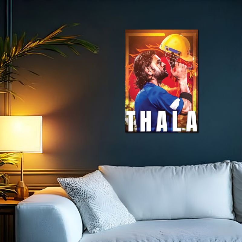 Acrylic Cricketers Player Photo Frame For India Cricket Sports Studio Cafe Wall Frame with 3D Text Gift For Cricket Player, Fans & Achievers Wall Art Decor For Bedroom, Office & Gaming Setup (ms dhoni)